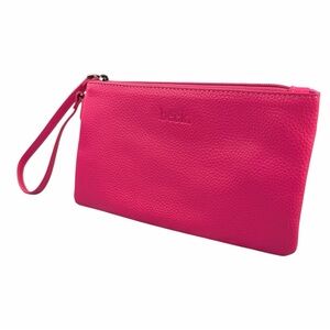NWOT Beck Bag Italian Pebble Grain Leather Ziplet Pouch In Neon Pink